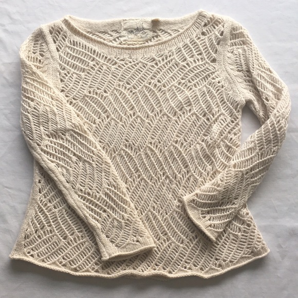 Angel Of The North Sweaters - Cream open-weave knit pullover sweater